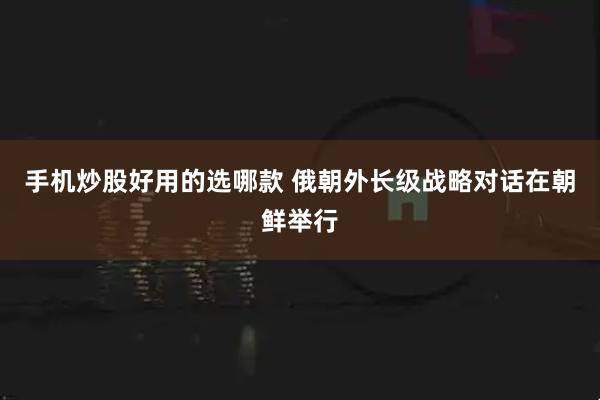 手机炒股好用的选哪款 俄朝外长级战略对话在朝鲜举行
